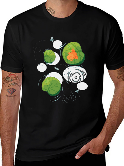 Frog on Lily Pad Graphic Black T-Shirt