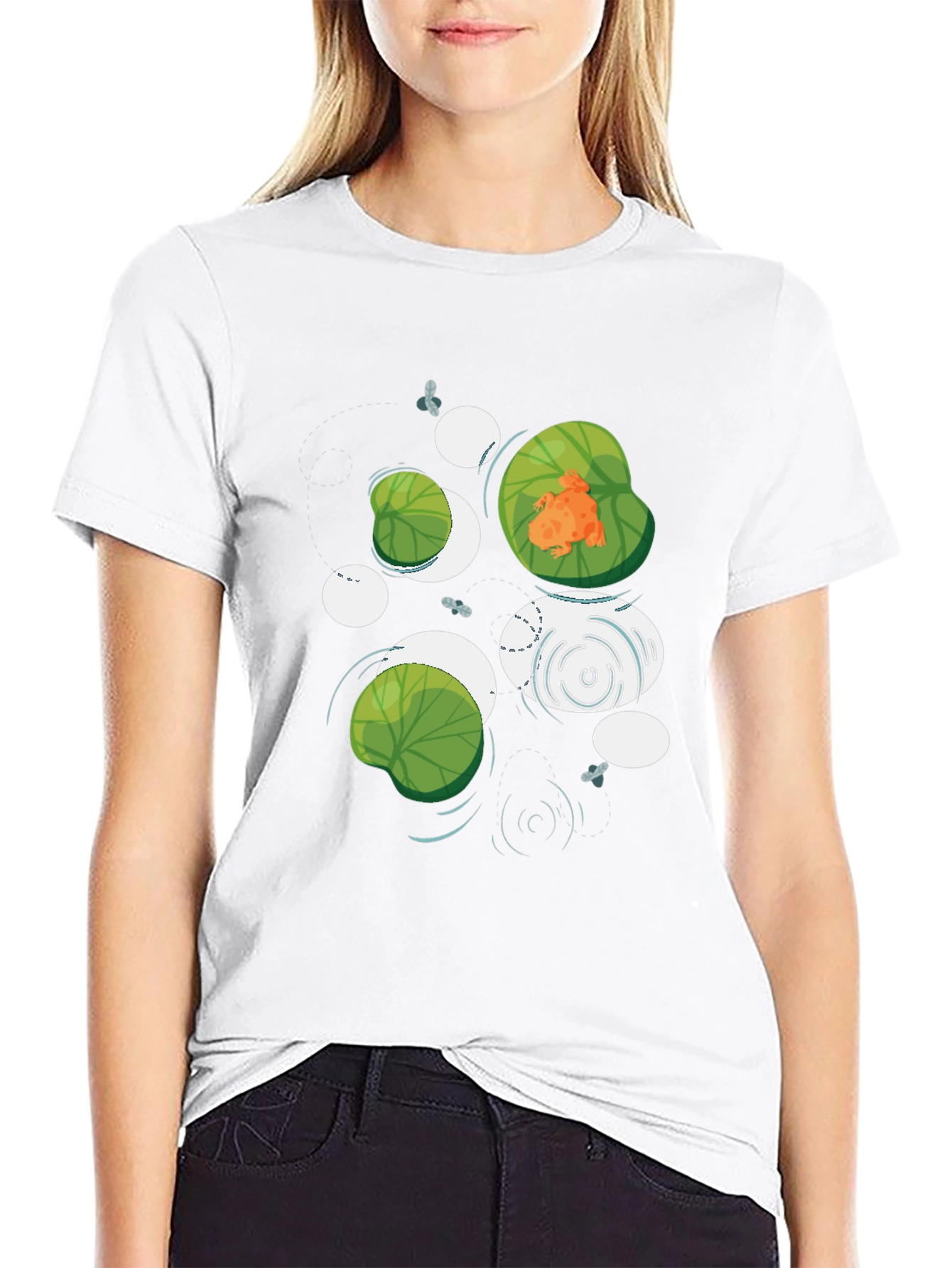 Frog on Lily Pad Graphic Black T-Shirt