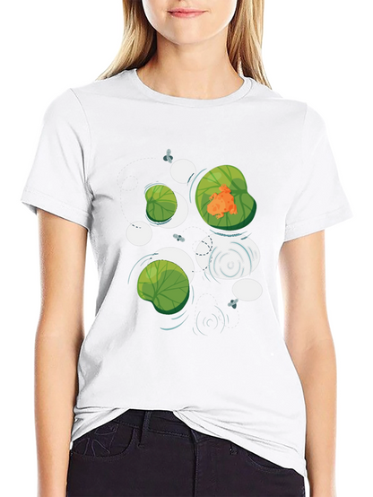 Frog on Lily Pad Graphic Black T-Shirt