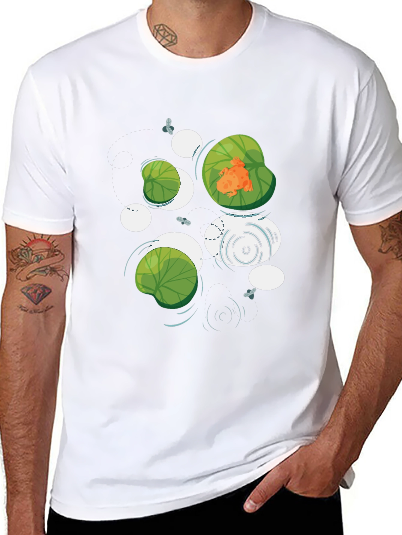 Frog on Lily Pad Graphic Black T-Shirt