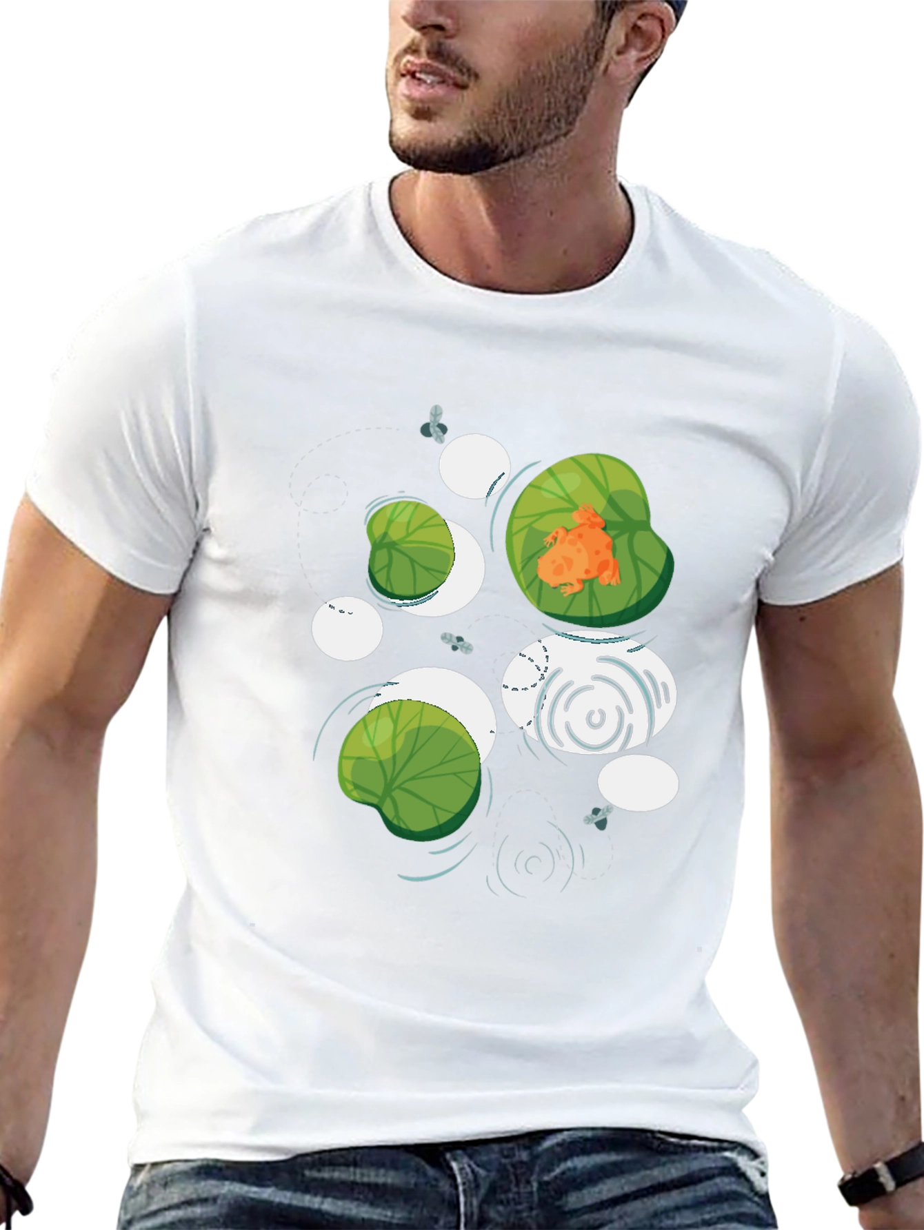 Frog on Lily Pad Graphic Black T-Shirt