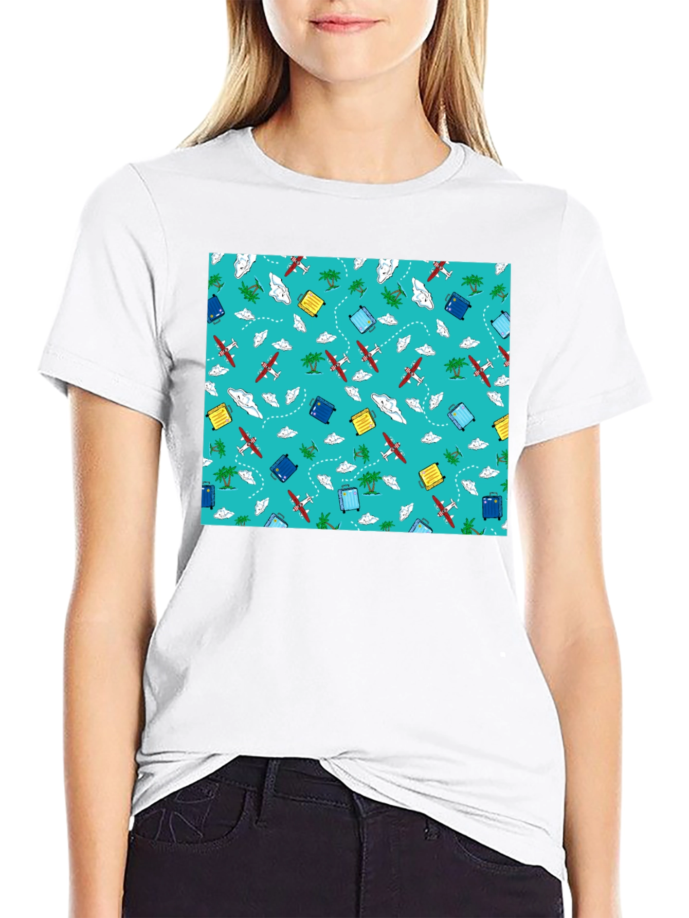 Travel Pattern Black T-Shirt