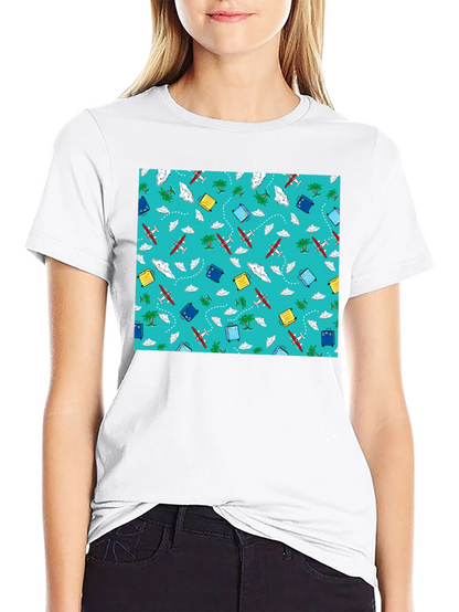 Travel Pattern Black T-Shirt