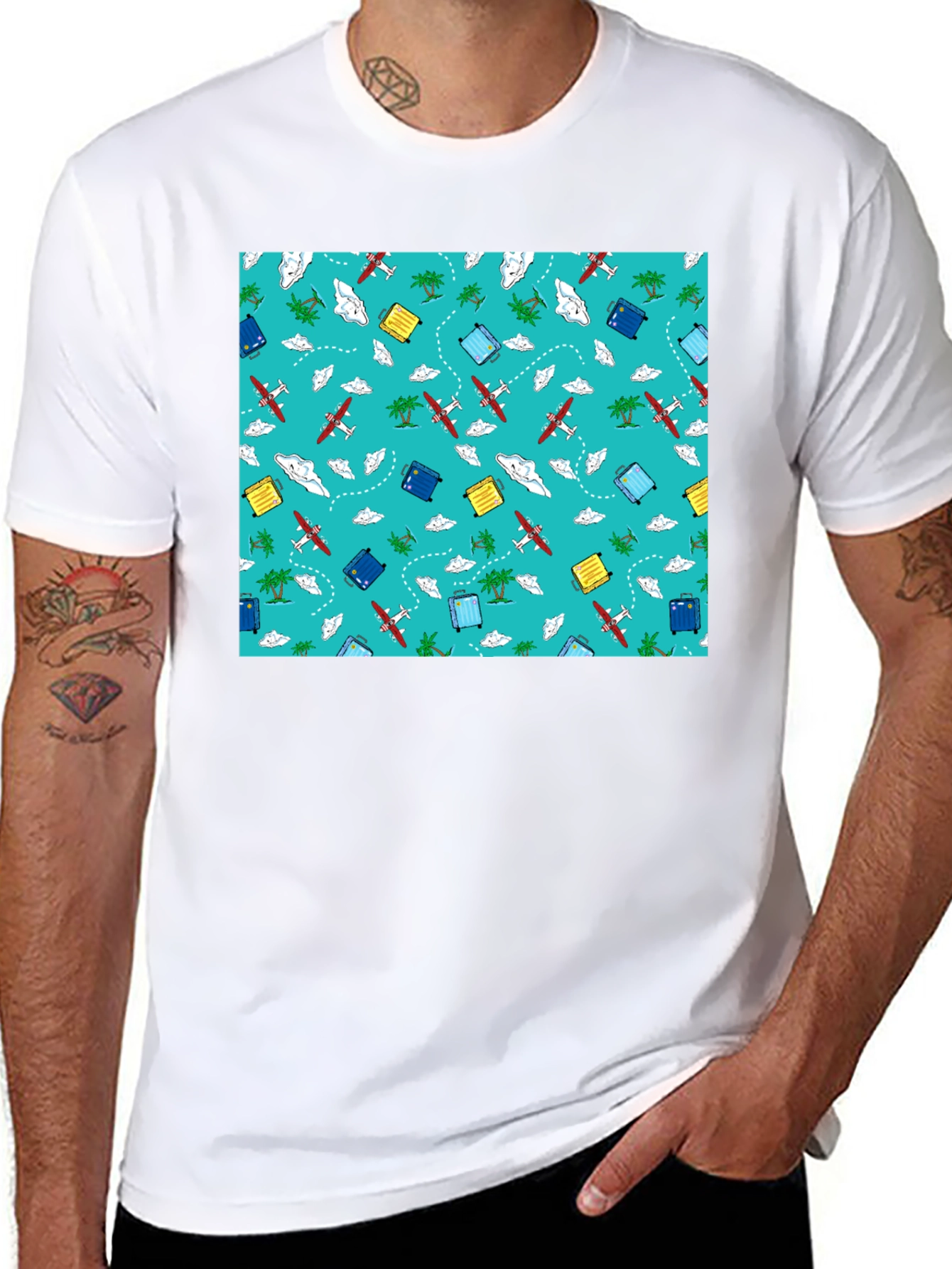 Travel Pattern Black T-Shirt