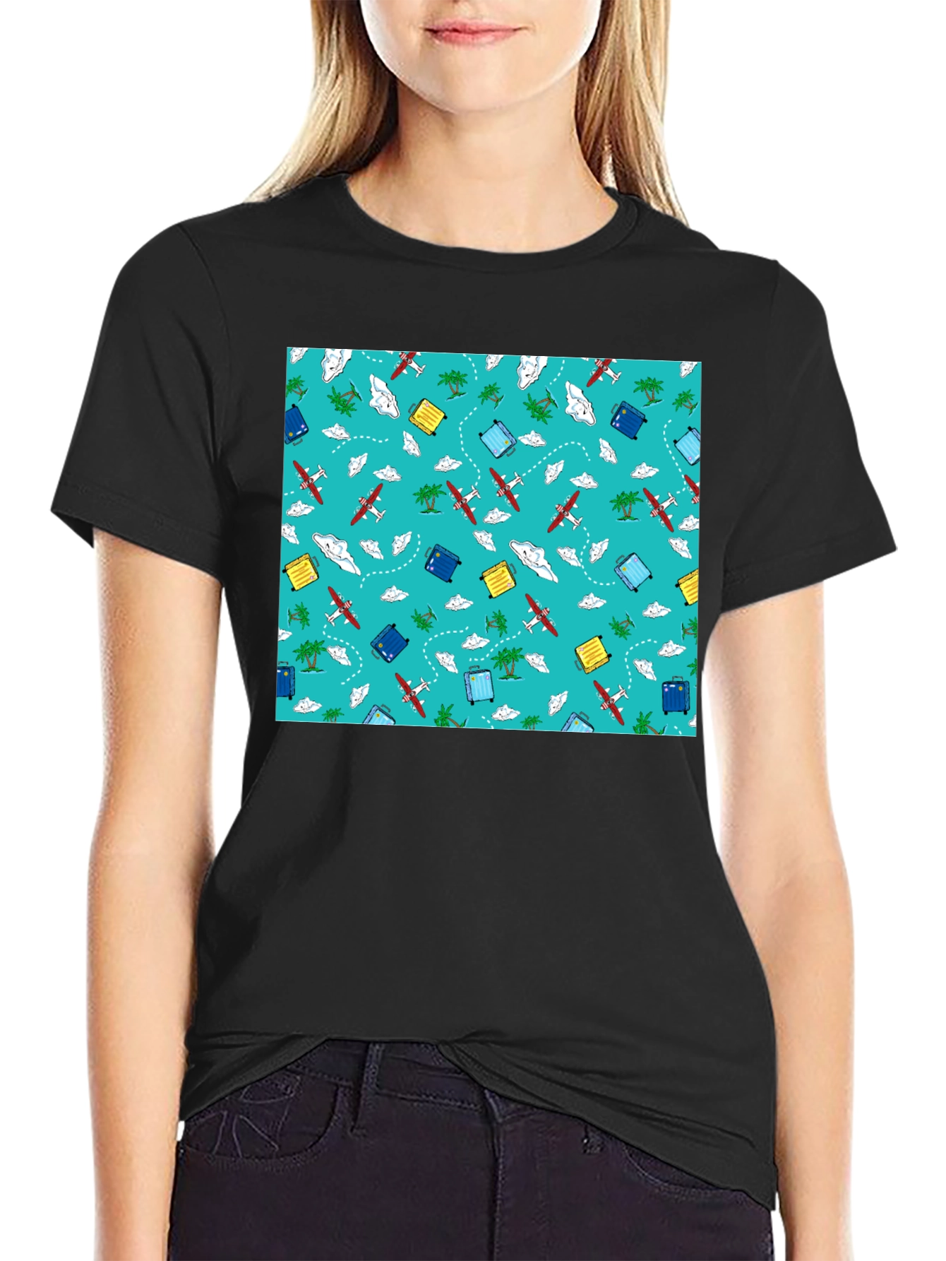 Travel Pattern Black T-Shirt