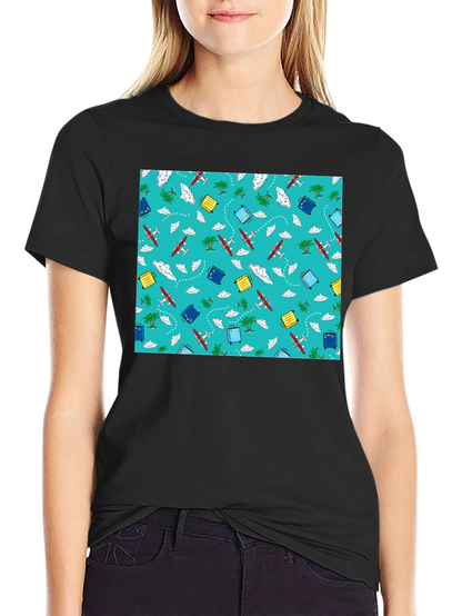 Travel Pattern Black T-Shirt