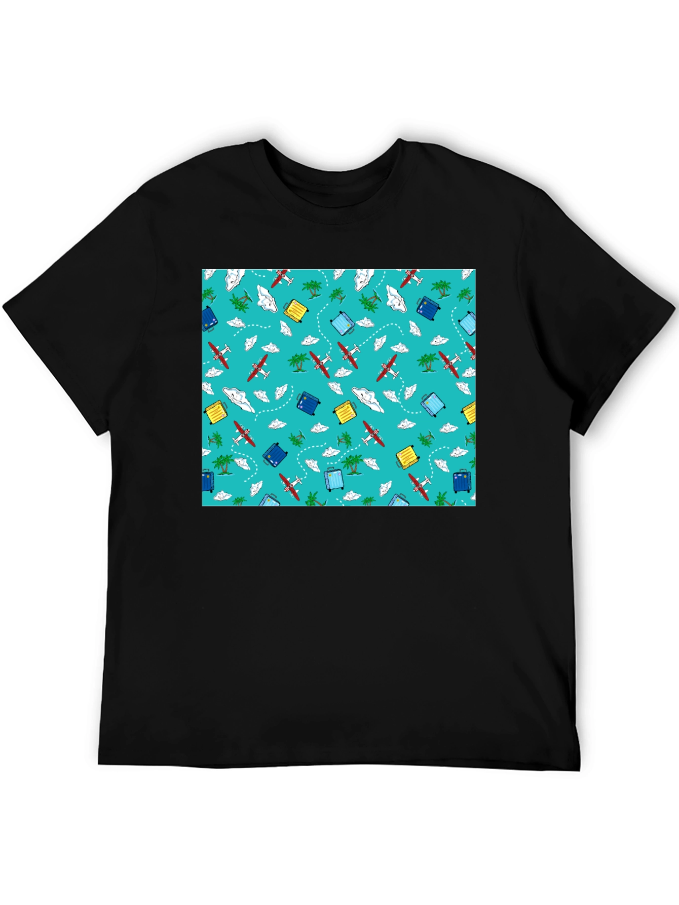 Travel Pattern Black T-Shirt