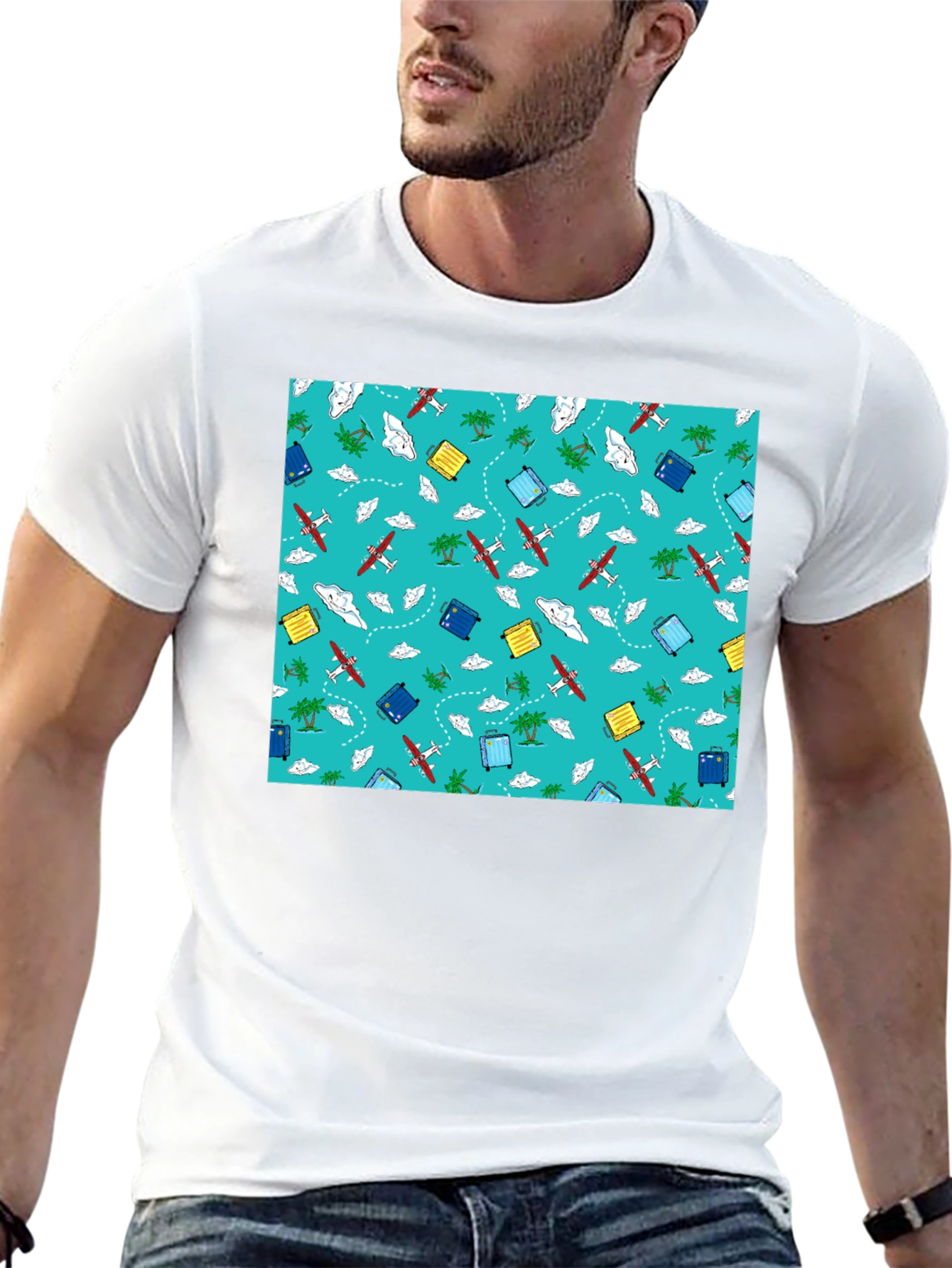 Travel Pattern Black T-Shirt