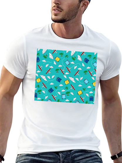 Travel Pattern Black T-Shirt