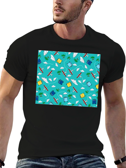 Travel Pattern Black T-Shirt