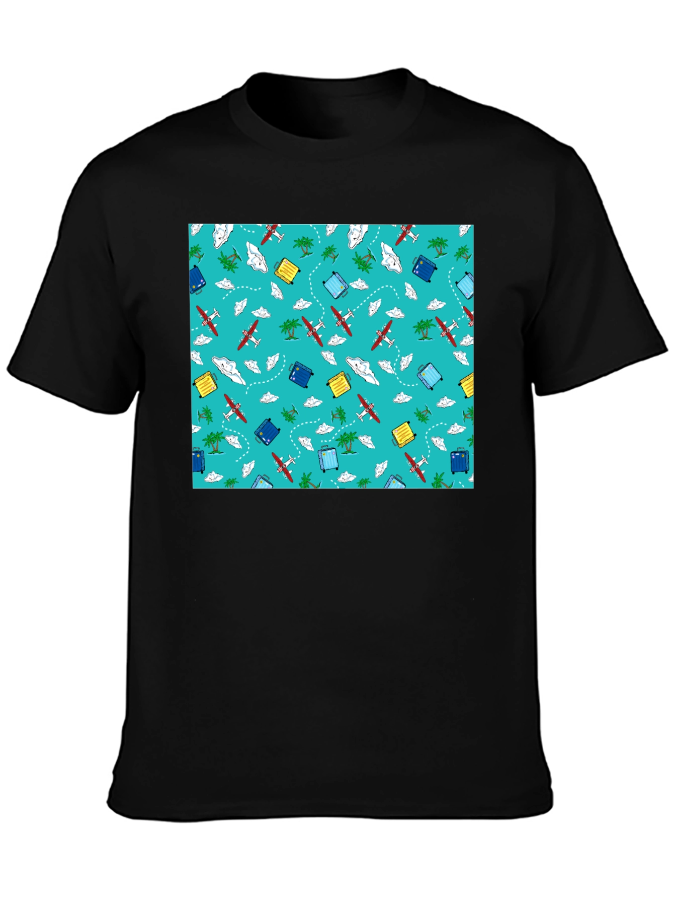 Travel Pattern Black T-Shirt