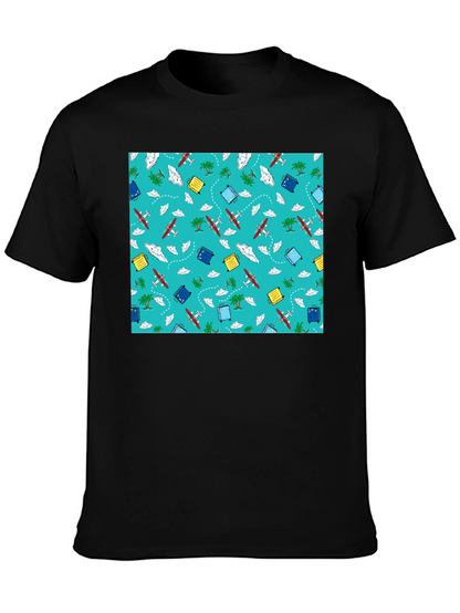 Travel Pattern Black T-Shirt