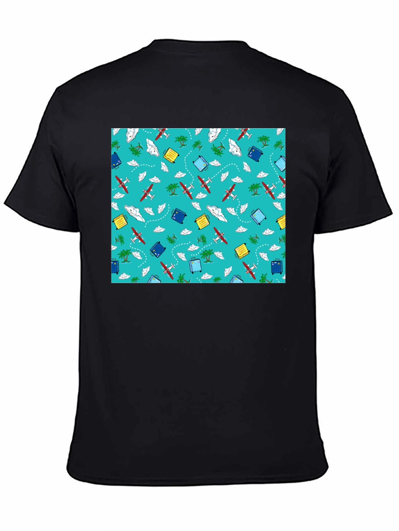 Travel Pattern Black T-Shirt