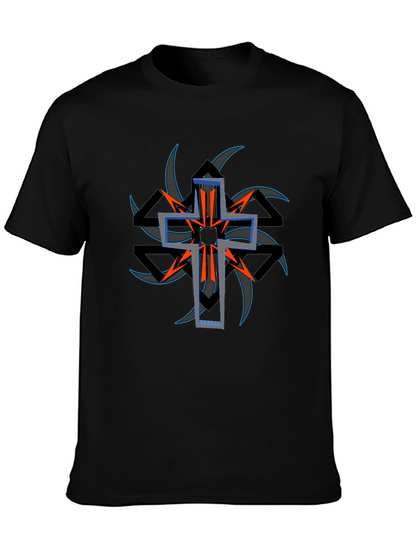 Edgy Cross Graphic Black Tee