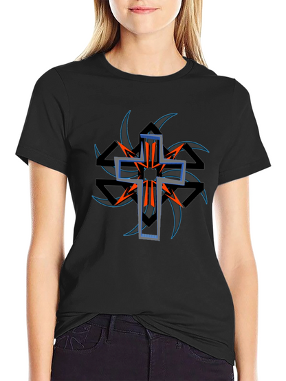 Edgy Cross Graphic Black Tee