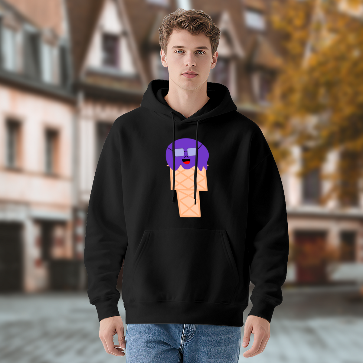 Purple Ice Cream Cone Hoodie with Face & Glasses