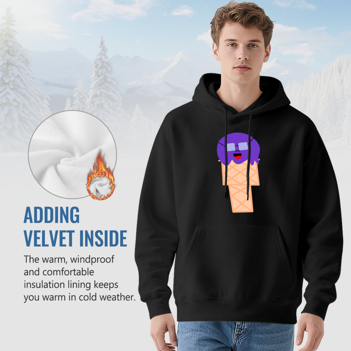 Purple Ice Cream Cone Hoodie with Face & Glasses