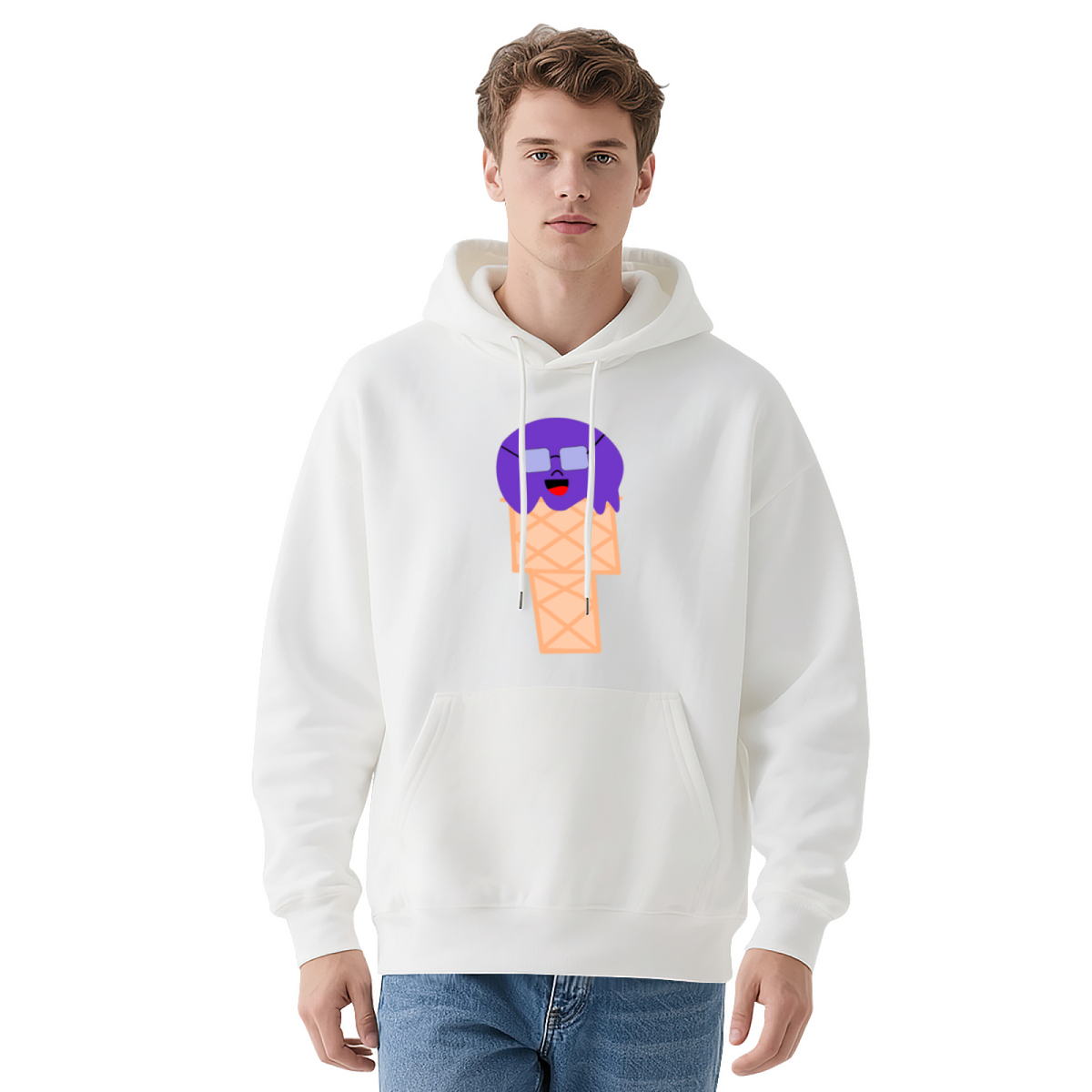 Purple Ice Cream Cone Hoodie with Face & Glasses