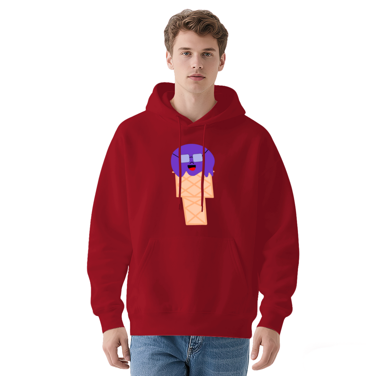 Purple Ice Cream Cone Hoodie with Face & Glasses