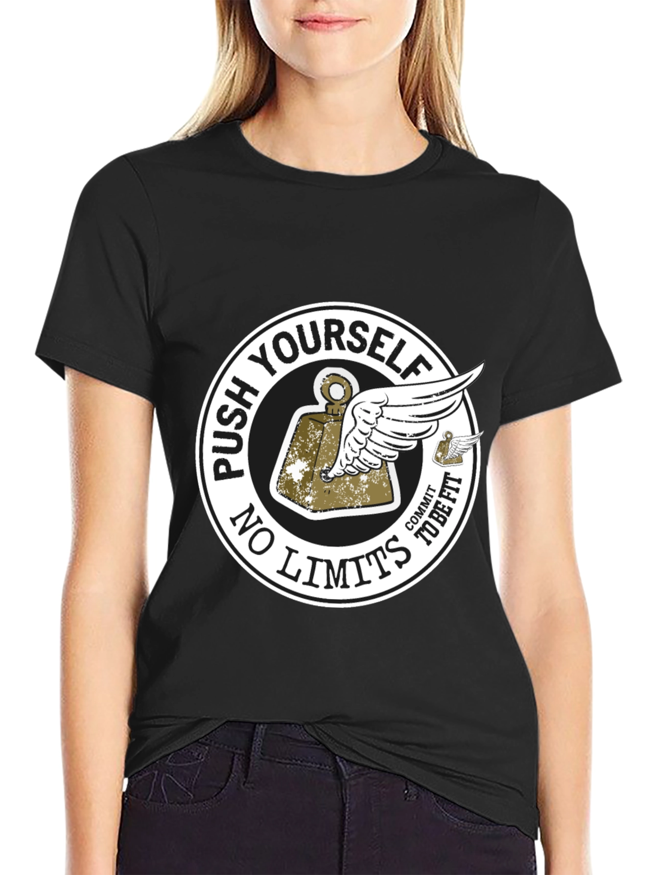Push Yourself Black Graphic T-Shirt