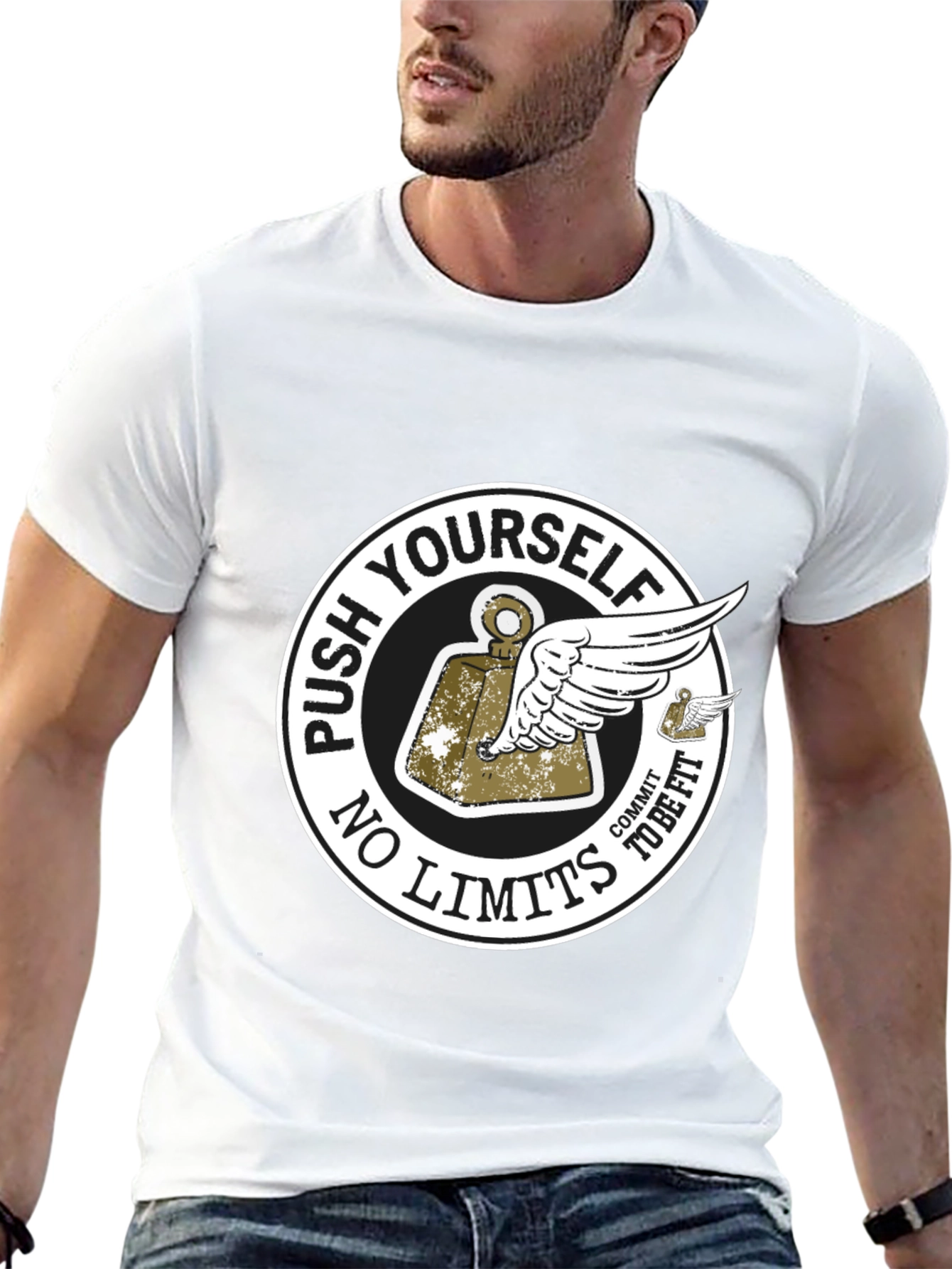 Push Yourself Black Graphic T-Shirt