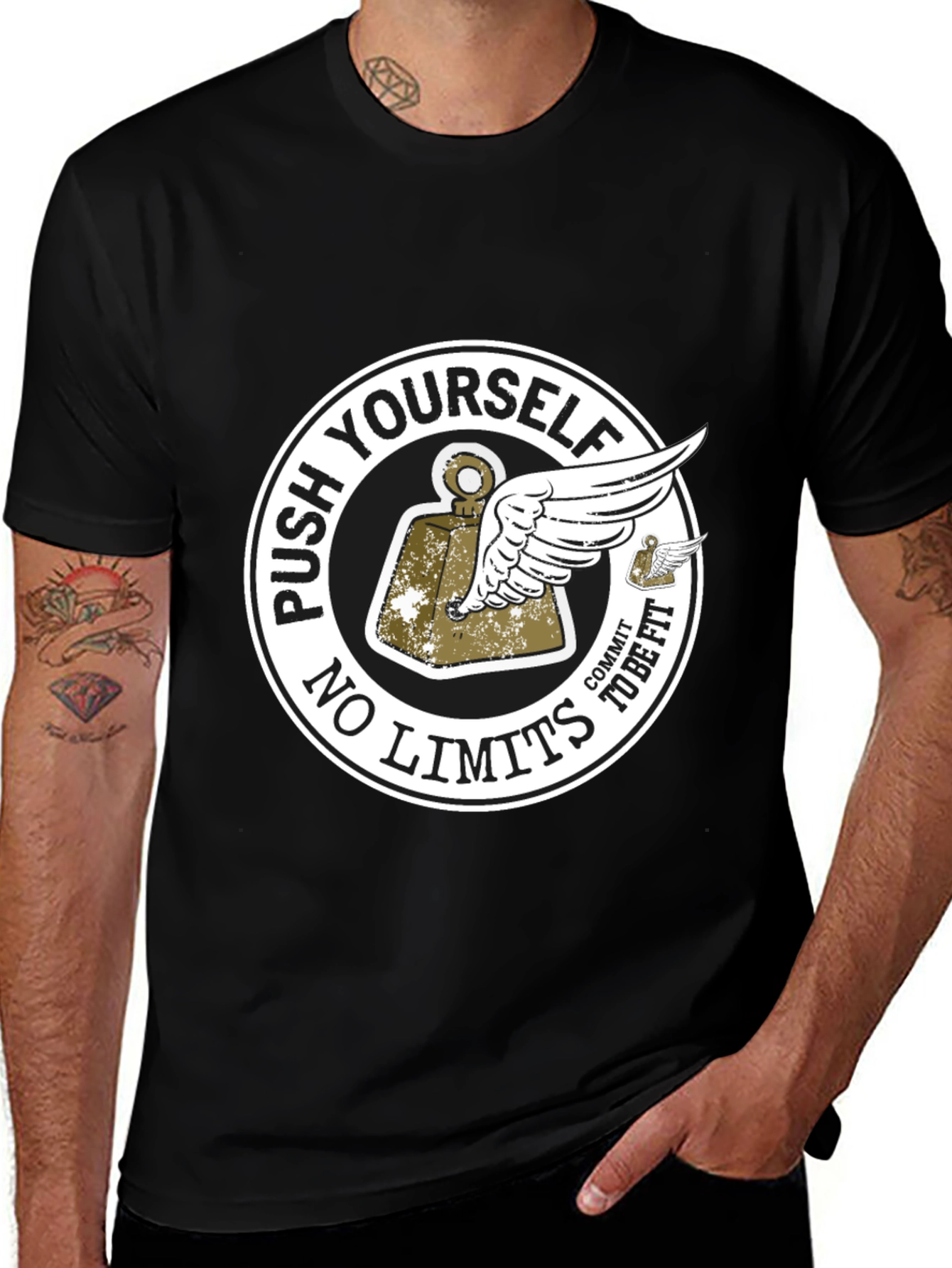 Push Yourself Black Graphic T-Shirt