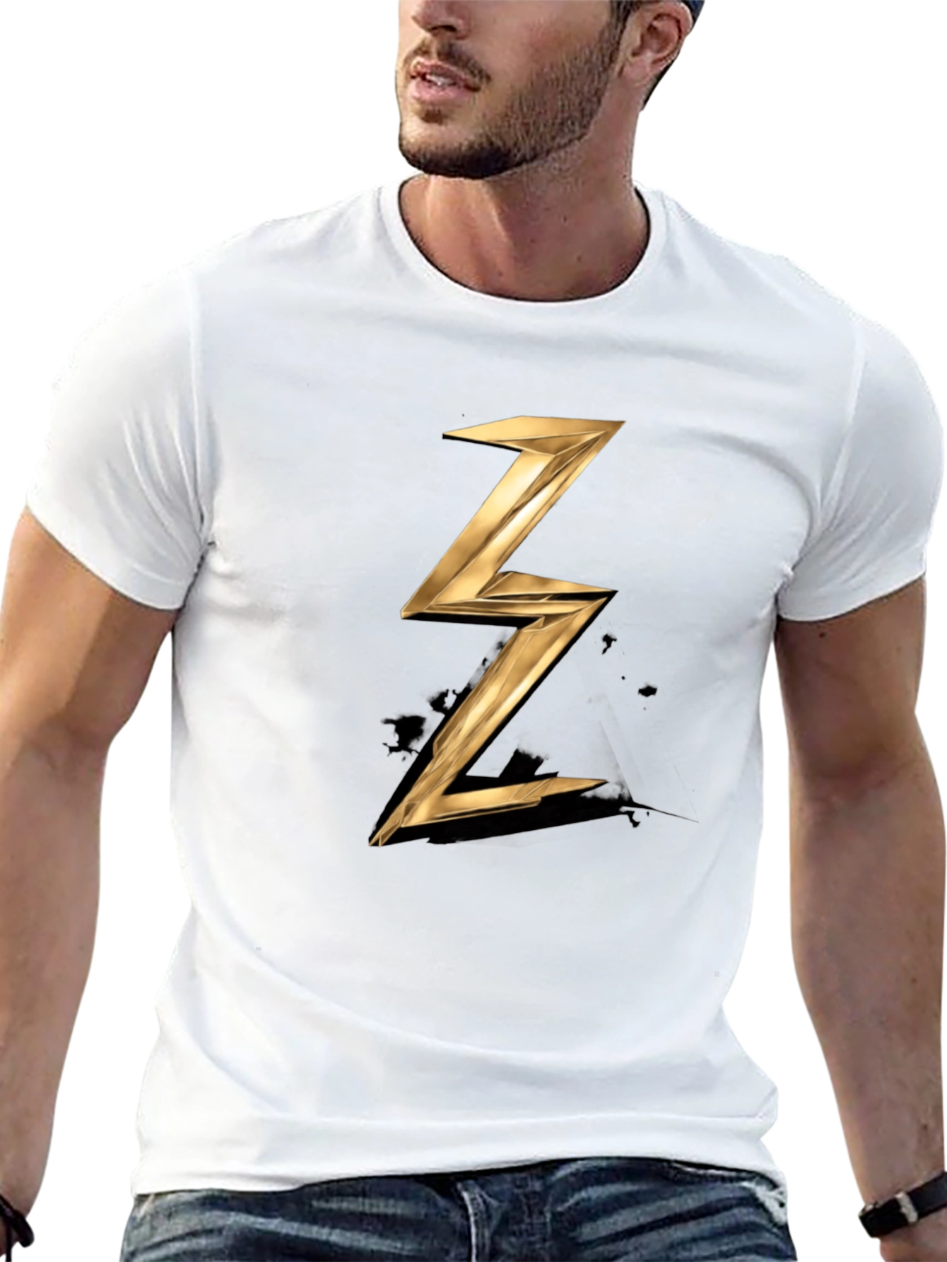 Golden Lightning Bolt T-Shirt - Stylish Graphic Tee