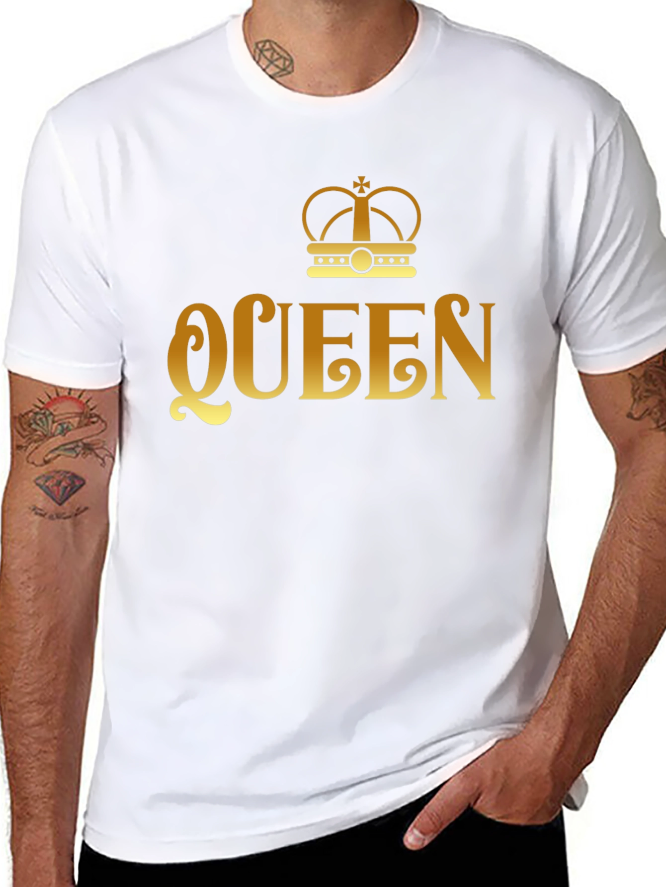 Queen Crown Gold Print Black T-Shirt