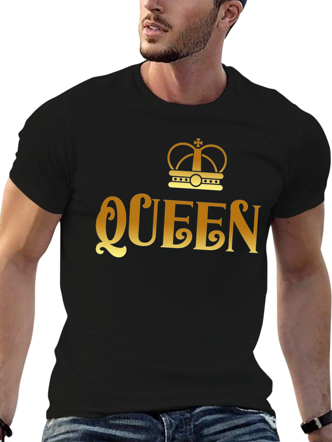 Queen Crown Gold Print Black T-Shirt