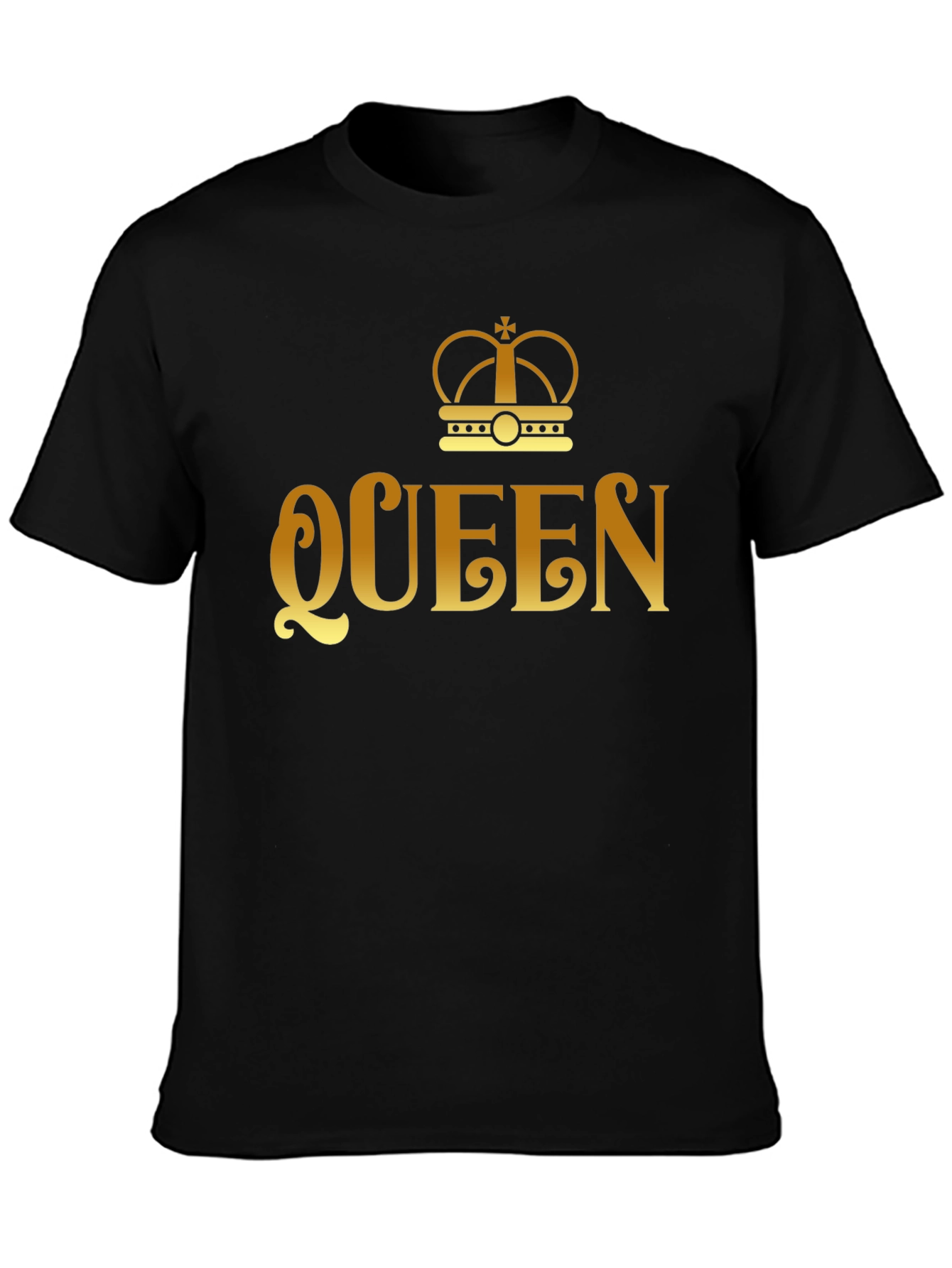 Queen Crown Gold Print Black T-Shirt