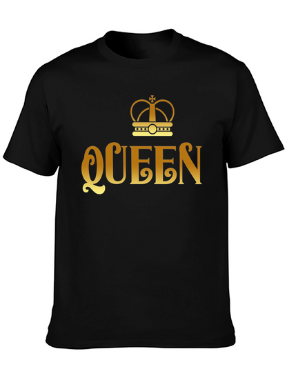 Queen Crown Gold Print Black T-Shirt