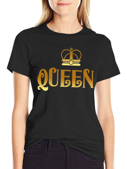 Queen Crown Gold Print Black T-Shirt