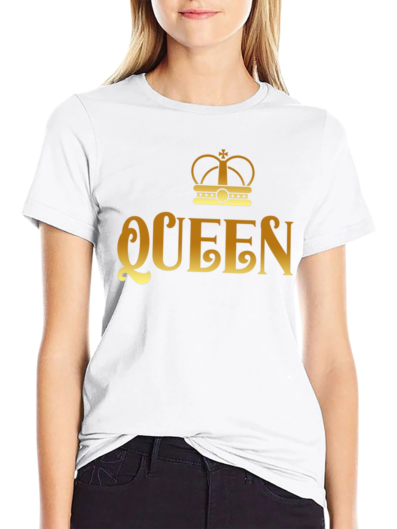 Queen Crown Gold Print Black T-Shirt