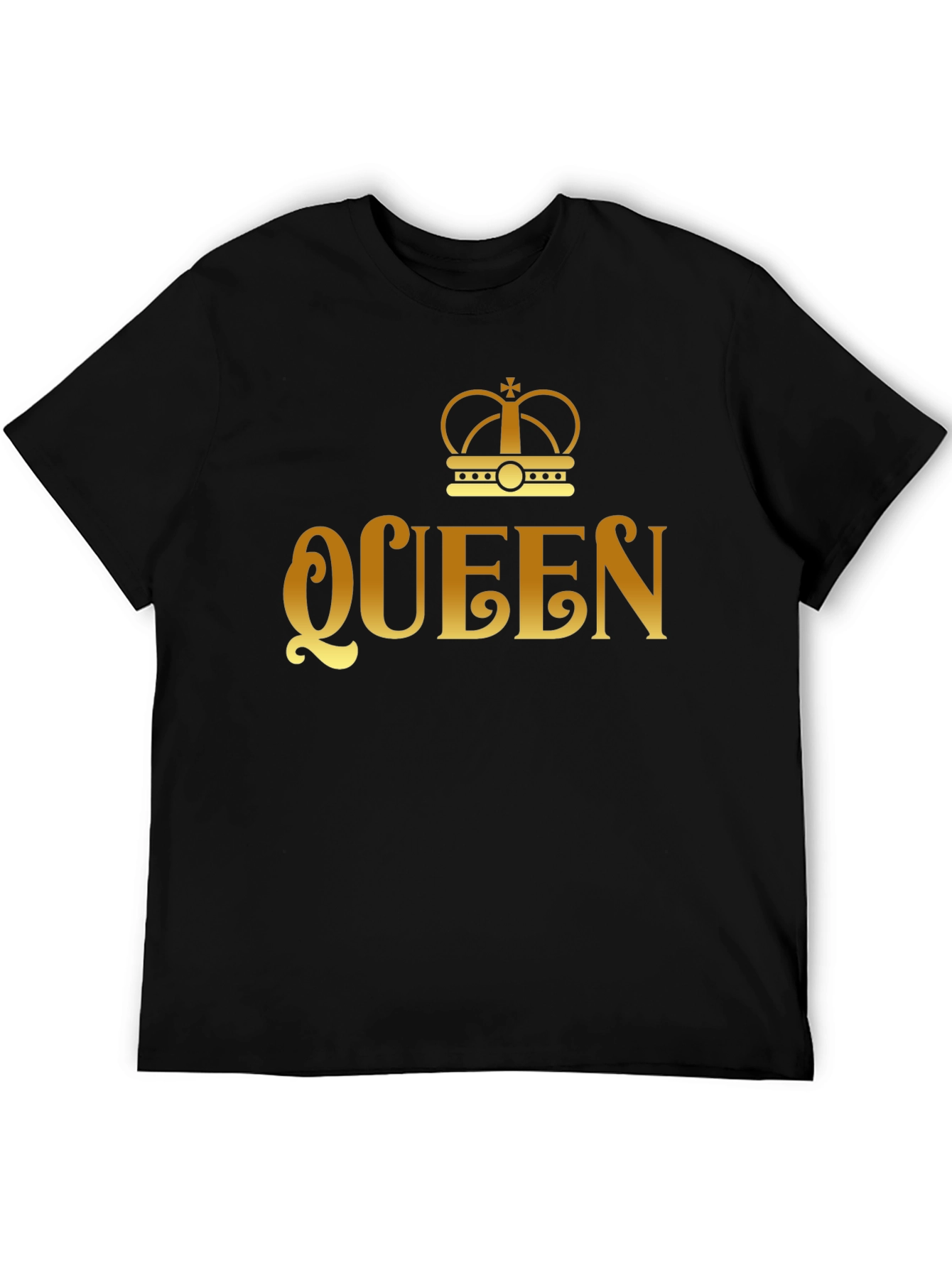 Queen Crown Gold Print Black T-Shirt