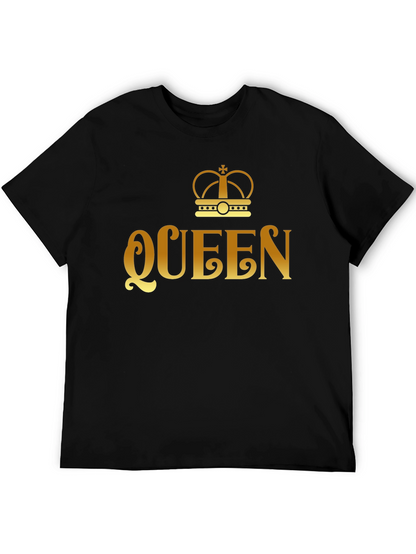 Queen Crown Gold Print Black T-Shirt