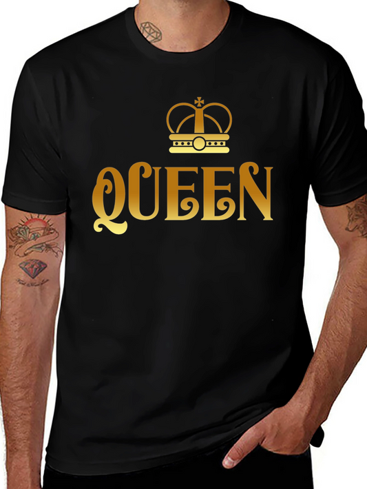 Queen Crown Gold Print Black T-Shirt