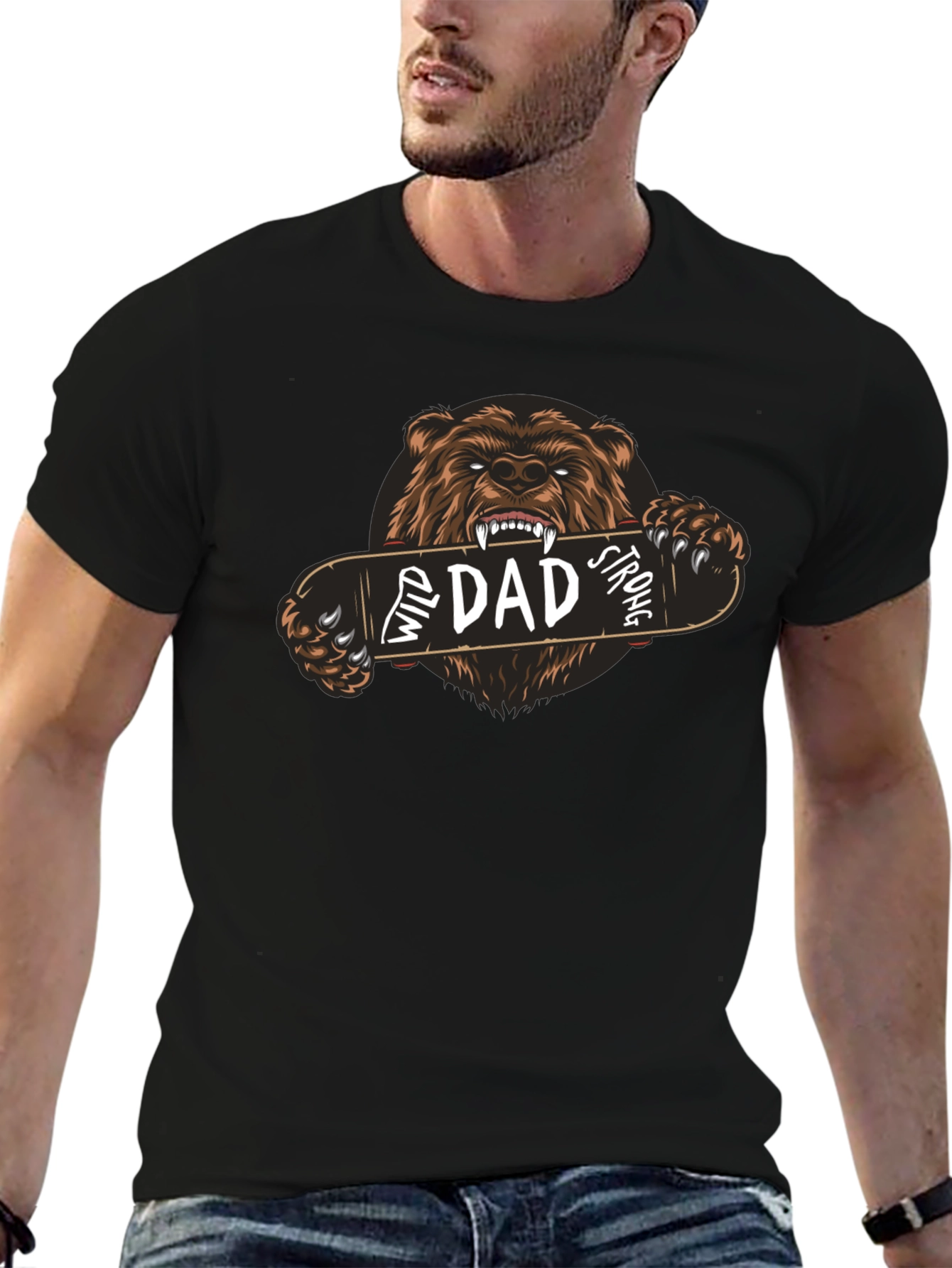 Wild Dad Strong Graphic Tee - Bear Skateboard Design