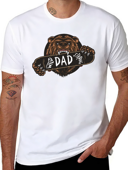 Wild Dad Strong Graphic Tee - Bear Skateboard Design