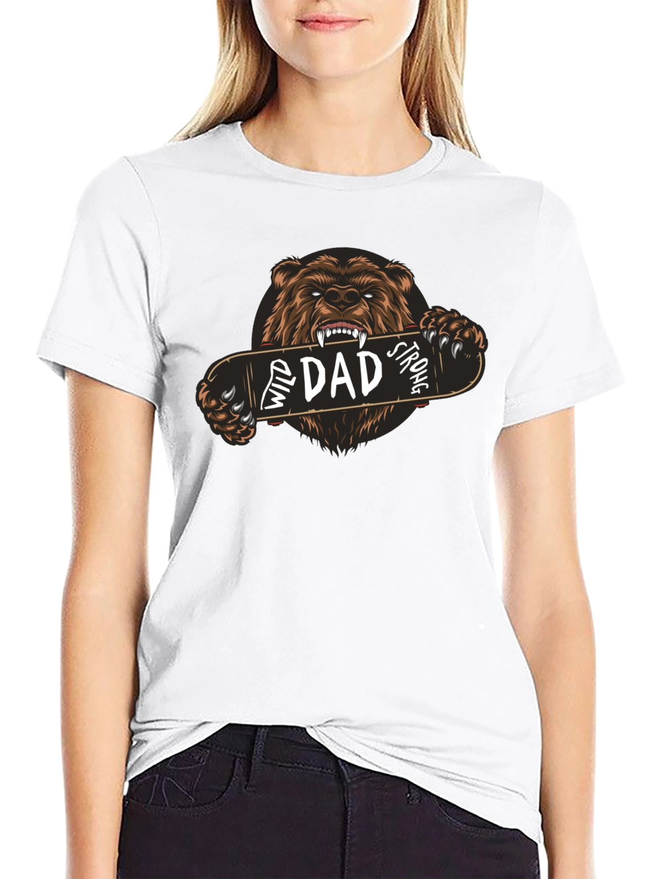 Wild Dad Strong Graphic Tee - Bear Skateboard Design