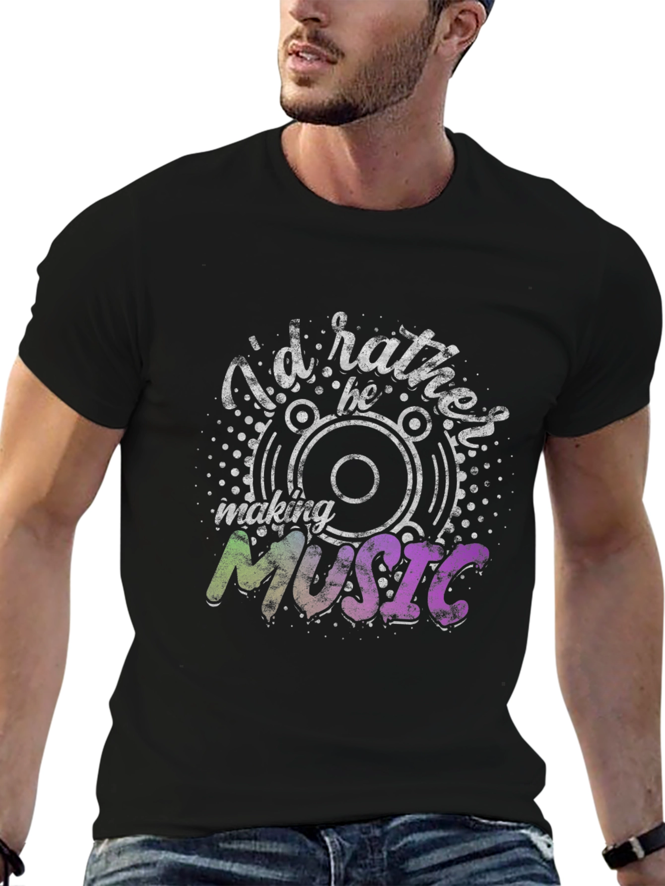Id Rather Be Making Music Graphic Black T-Shirt