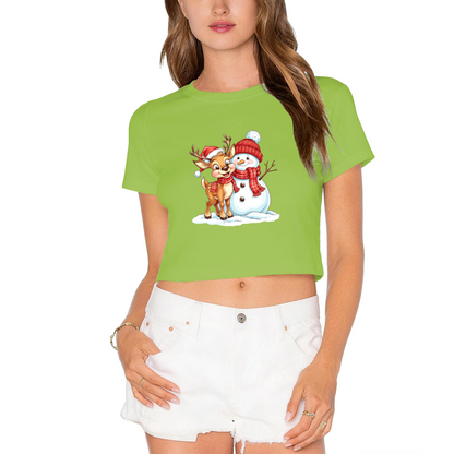 Cute Reindeer & Snowman Winter Christmas Graphic Crop Tee