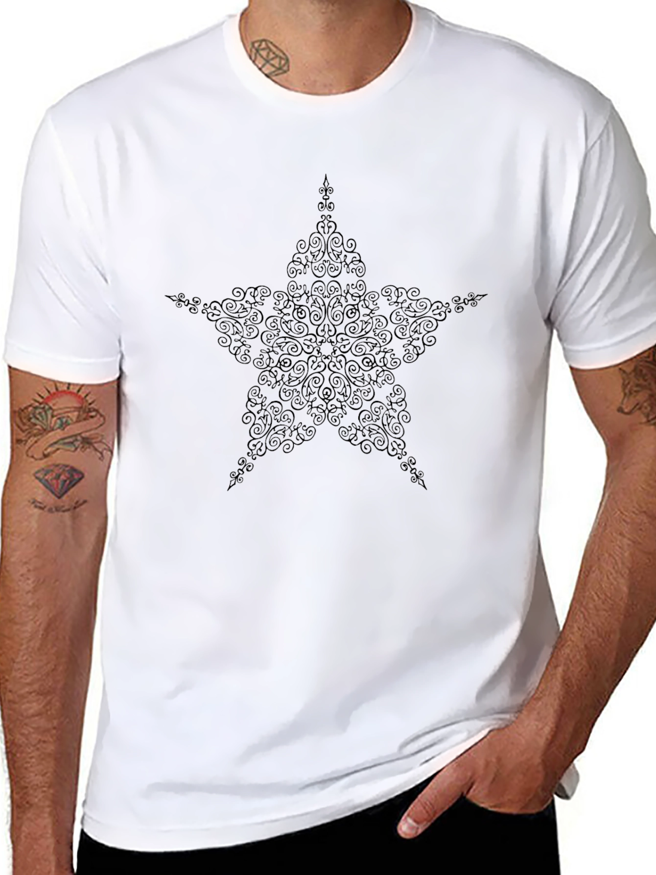 Star Design Black Tee Shirt