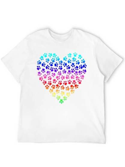 Rainbow Paw Print Heart Black T-Shirt