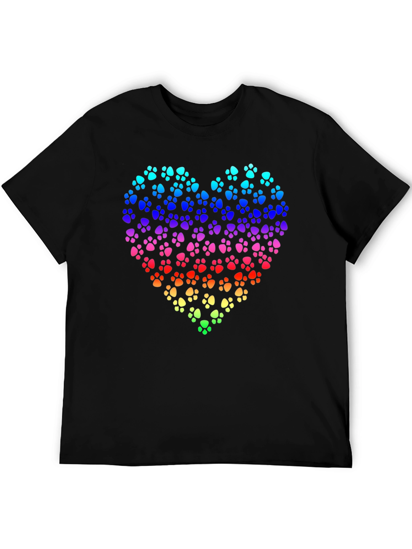 Rainbow Paw Print Heart Black T-Shirt