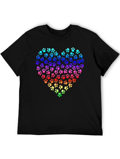 Rainbow Paw Print Heart Black T-Shirt