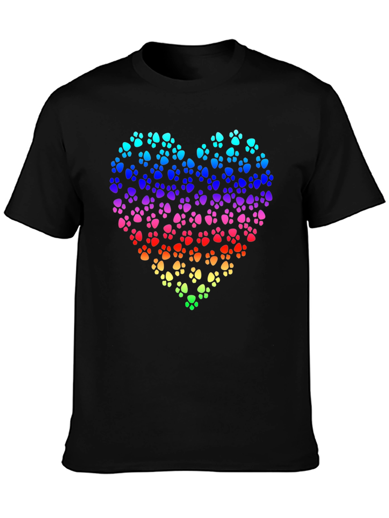 Rainbow Paw Print Heart Black T-Shirt