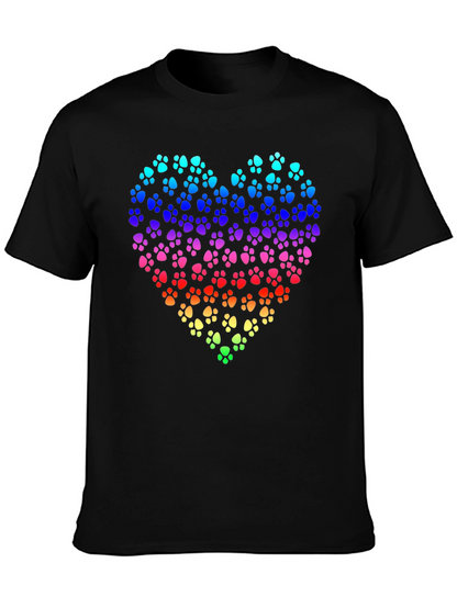 Rainbow Paw Print Heart Black T-Shirt