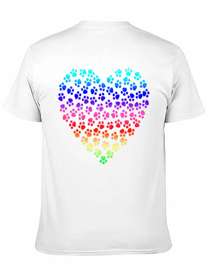 Rainbow Paw Print Heart Black T-Shirt