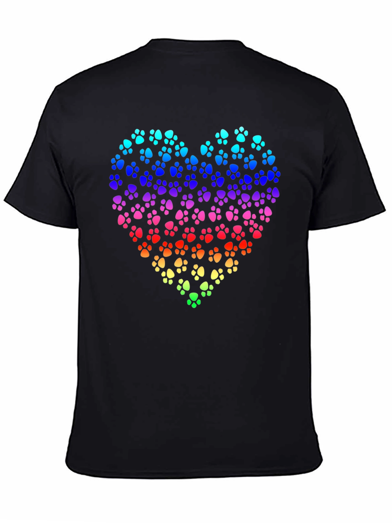 Rainbow Paw Print Heart Black T-Shirt