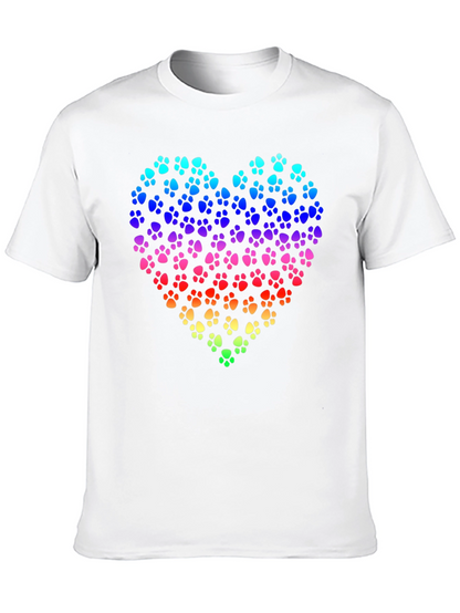 Rainbow Paw Print Heart Black T-Shirt